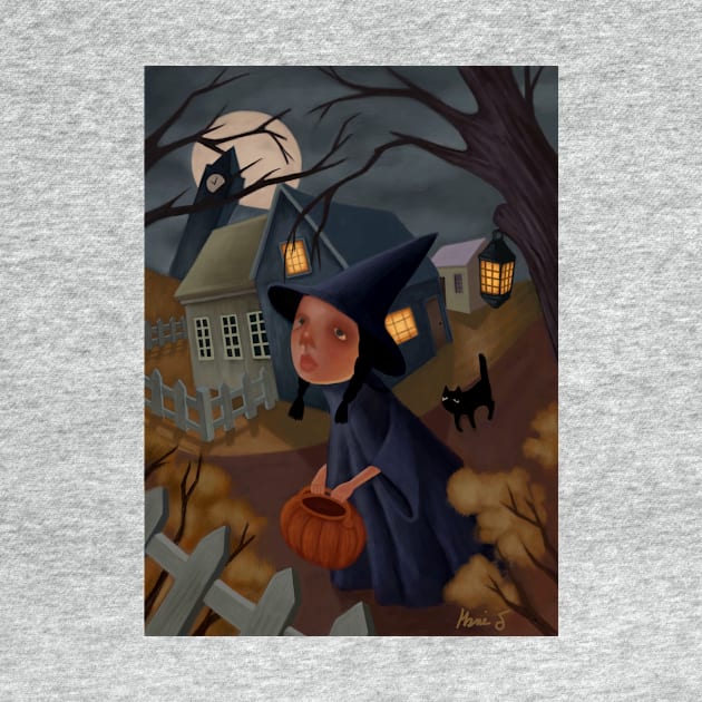 Halloween folk art witch and cat by Mazz8 Designs